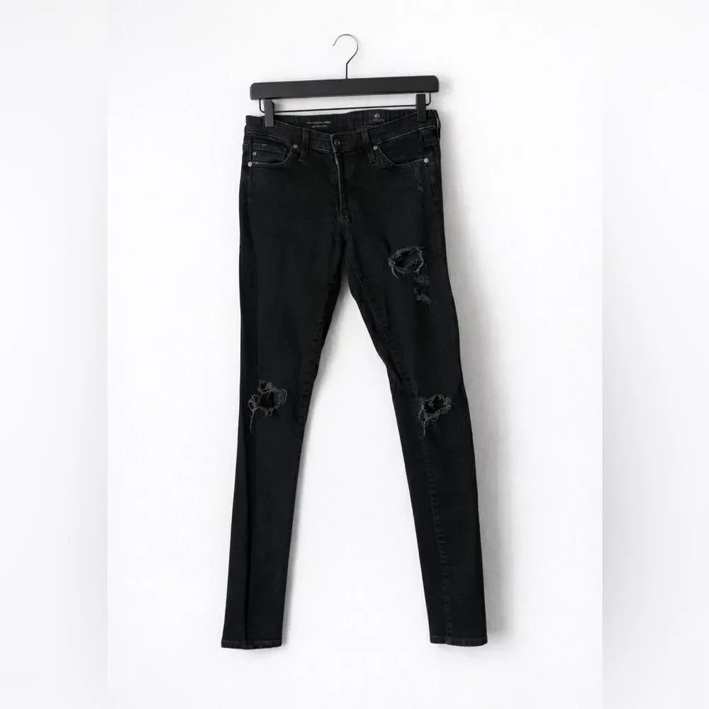AG Adriano Goldschmied The Legging Ankle Super Skinny Jeans Black Distressed 26R
